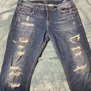 Silver jeans, patched holes, skinny jeans